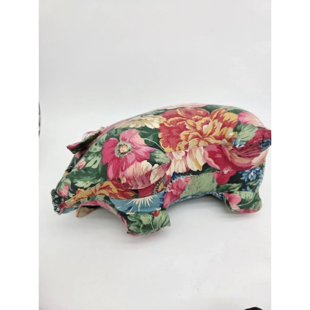 Vintage Handmade Floral Stuffed Pig Piggy Figural Flower‎ 90s Pillow Bow Stands!
